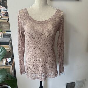MODA INTERNATIONAL Blush Lace Sequin Top M